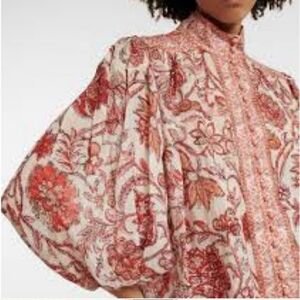 Zimmermann NEW Vitali Sepia Floral Long Sleeve Blouse Size 4 Boho Ramie Tunic
